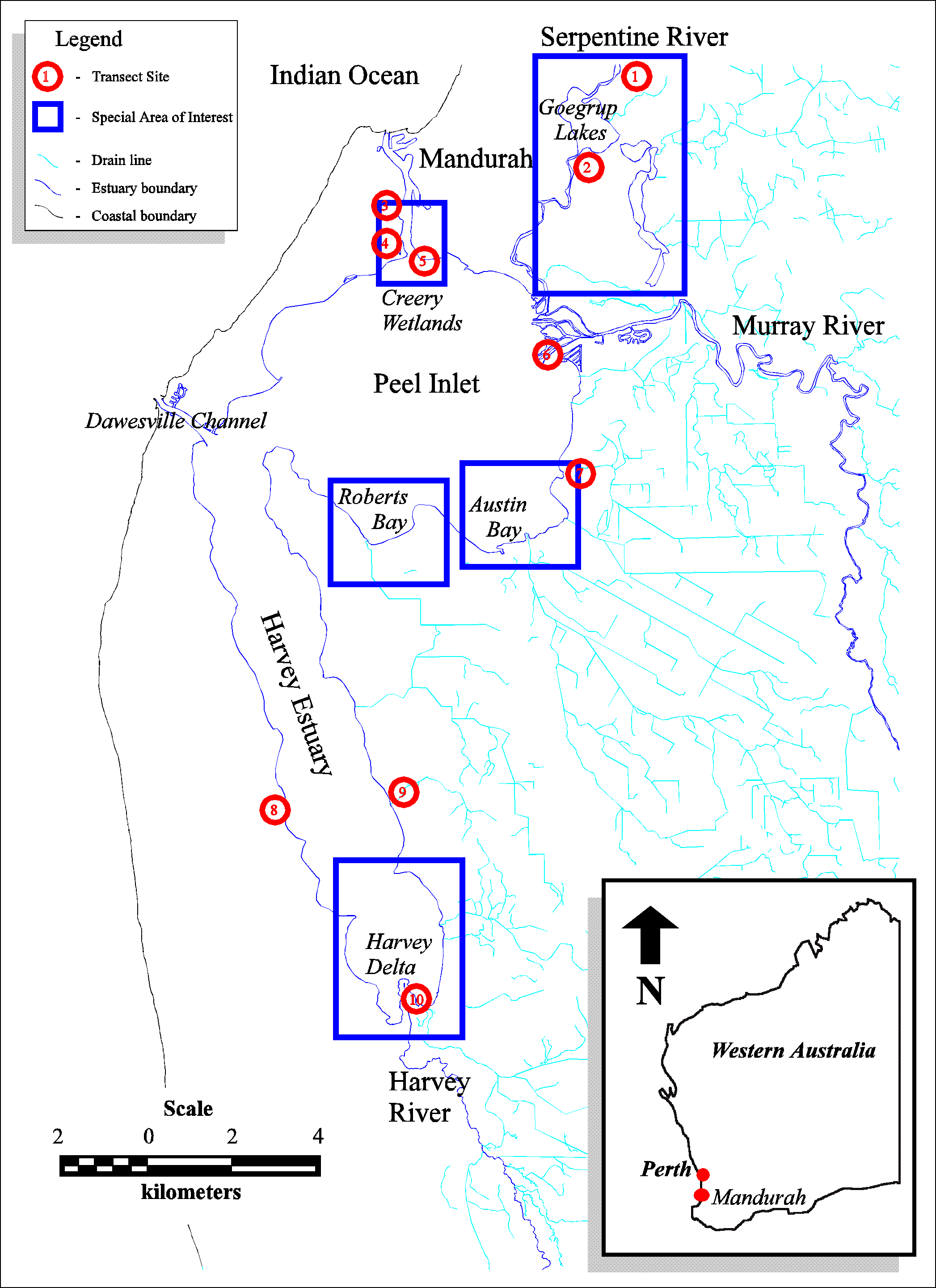 Special areas of interest and transect sites